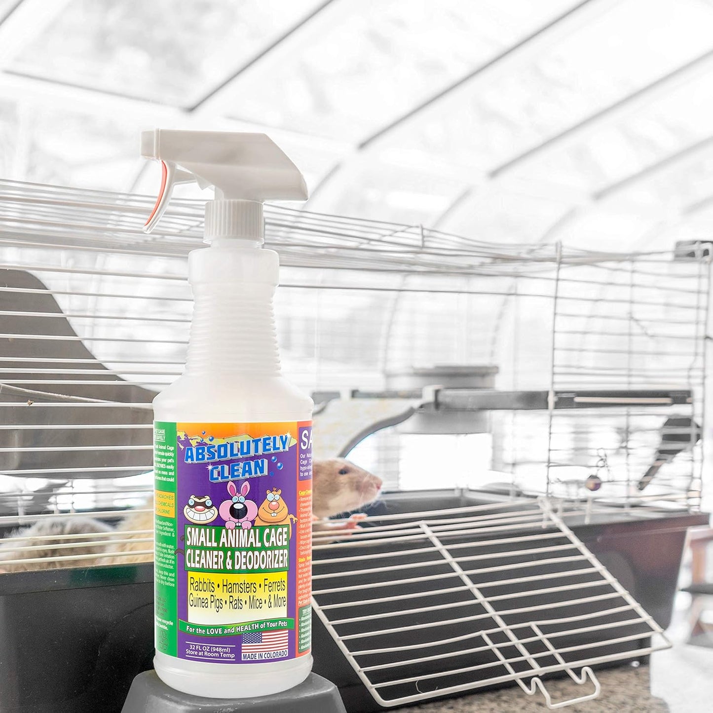 Amazing Small Animal Cage Cleaner, Just Spray/Wipe, Easily Removes Messes & Odors - Hamster Cages, Mice, Rat Cage, Guinea Pig Cage, Rabbit Cage, Ferret Cage, Dog Cage - USA Made