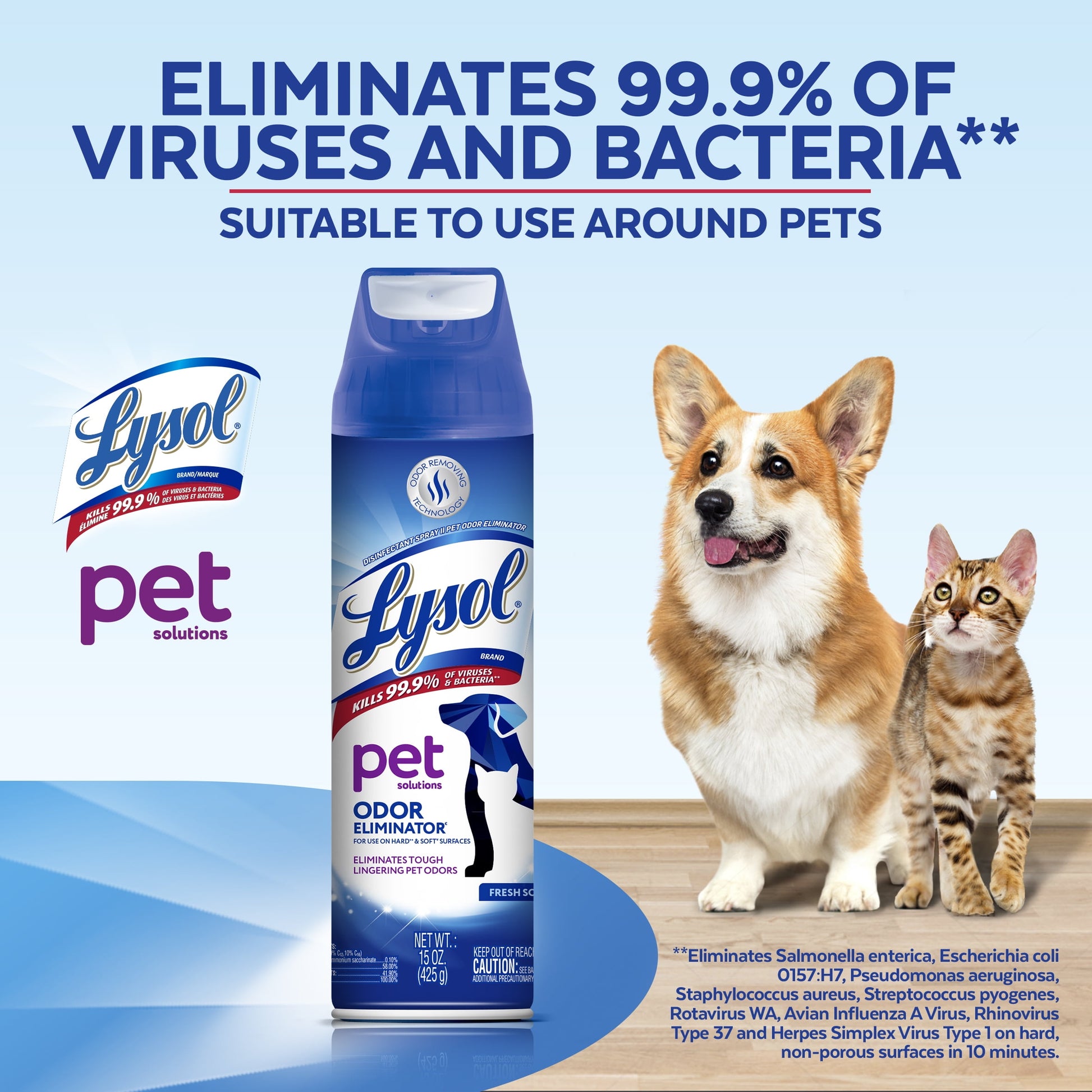 Pet Odor Eliminator Spray, Sanitizing and Disinfecting Spray for Pet Odors, 15Oz