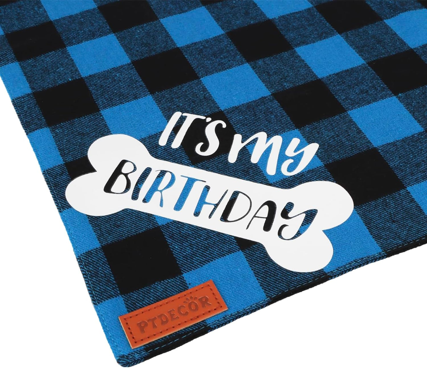 Dog Birthday Party Supplies, It’S My Birthday Dog Bandana Blue Plaid Boy Dog Birthday Bandana for Medium Large Dogs (Blue, Large)