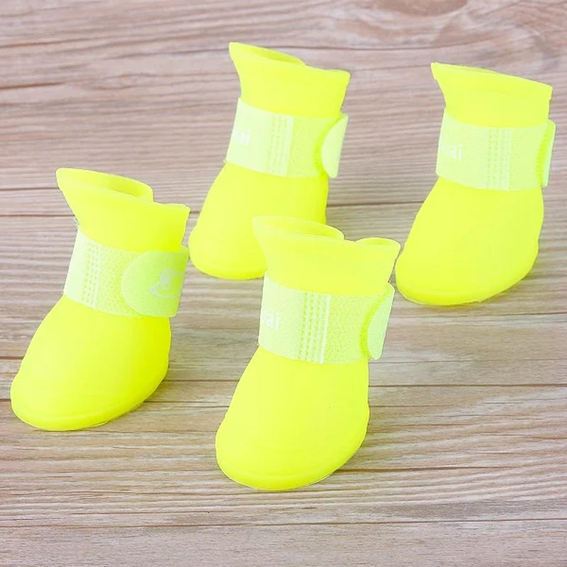 4Pcs/Set Lovely Pet Dog Shoes Puppy Candy Colors Rubber Boots Waterproof Pet Rain Shoes Pet Products #245489