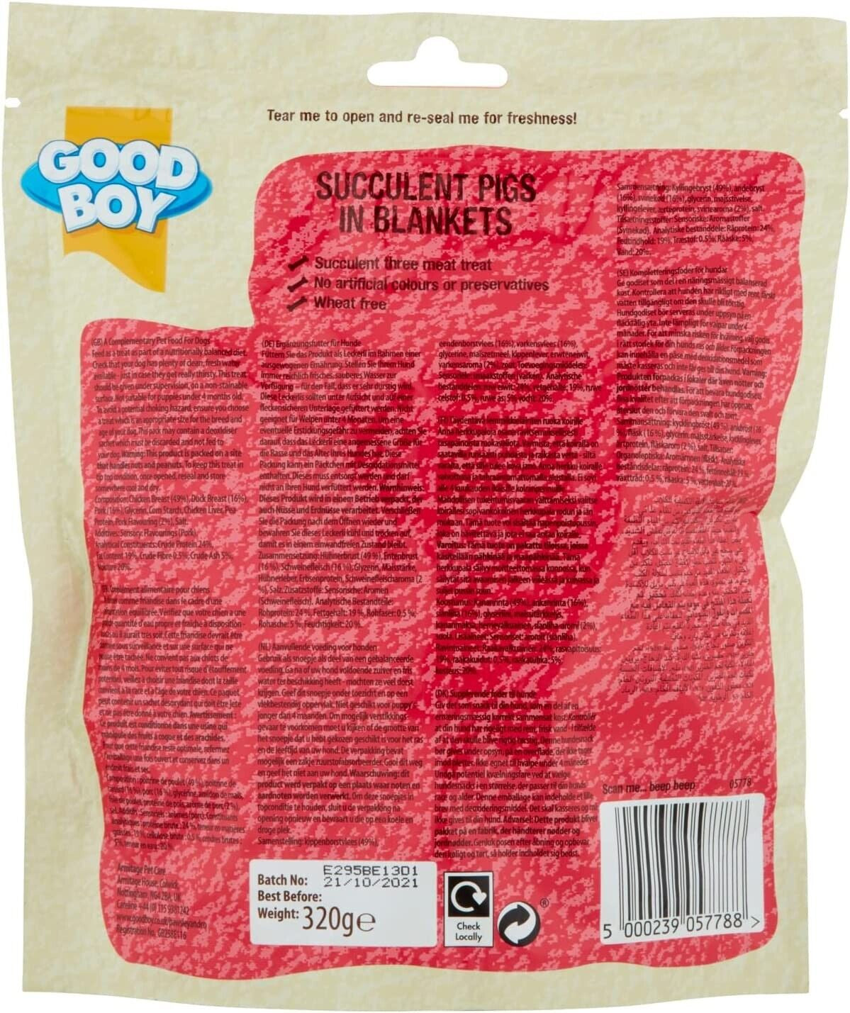 Good Boy - Pigs in Blankets Dog Treats - Wheat Free Recipe - Box of 3 X 320 G