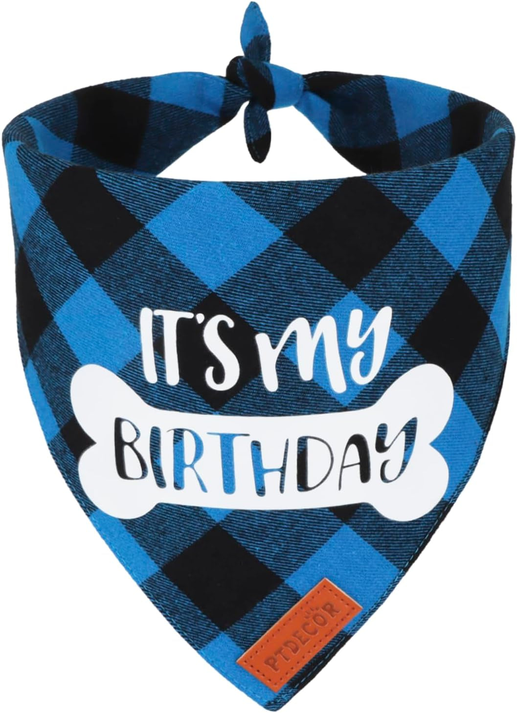 Dog Birthday Party Supplies, It’S My Birthday Dog Bandana Blue Plaid Boy Dog Birthday Bandana for Medium Large Dogs (Blue, Large)