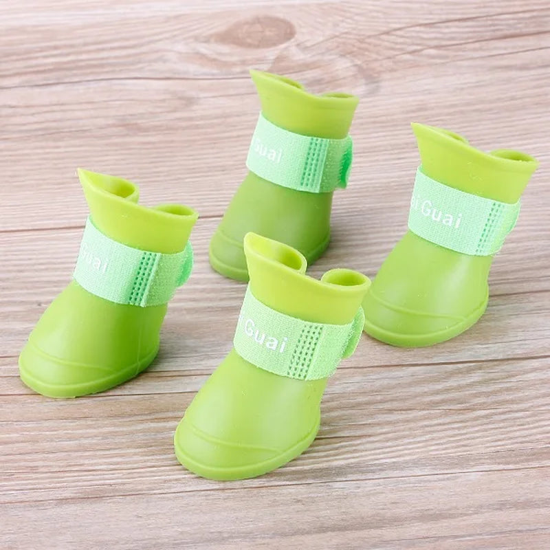 4Pcs/Set Lovely Pet Dog Shoes Puppy Candy Colors Rubber Boots Waterproof Pet Rain Shoes Pet Products #245489