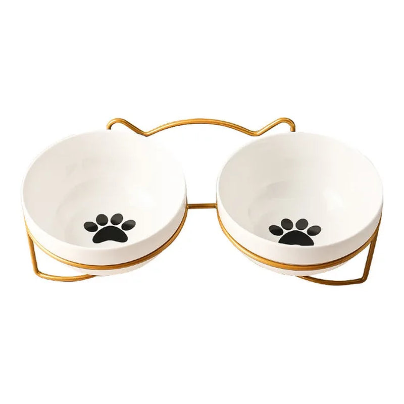 Pet Cat Bowl Ceramic 500ML Water Feeder Food Feeding Dish Dispenser with Raised Stand Kitten Puppy Metal Elevated Bowl