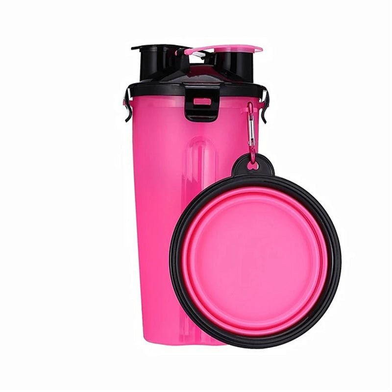 2 in 1 Pet Travel Water Bottle Foldable Dog Feed Bowl Drink Cup Food Container Silicone Outdoor Portable Dog Cat Feeder