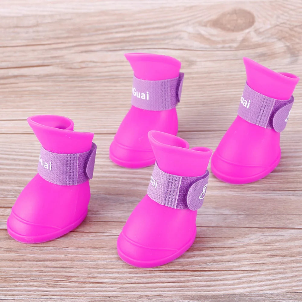 4Pcs/Set Lovely Pet Dog Shoes Puppy Candy Colors Rubber Boots Waterproof Pet Rain Shoes Pet Products #245489