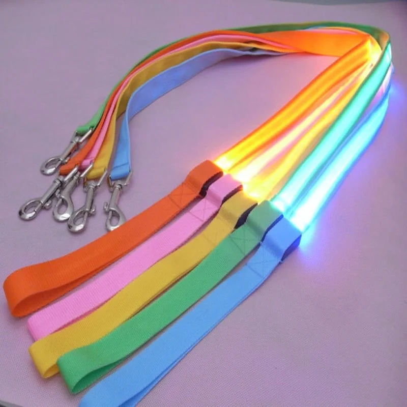 LED Light up Dog Leash Luminous Rope Lead Leash for Dog Safety Flashing Glowing Dog Collar Harness Electronic Pet Accessories