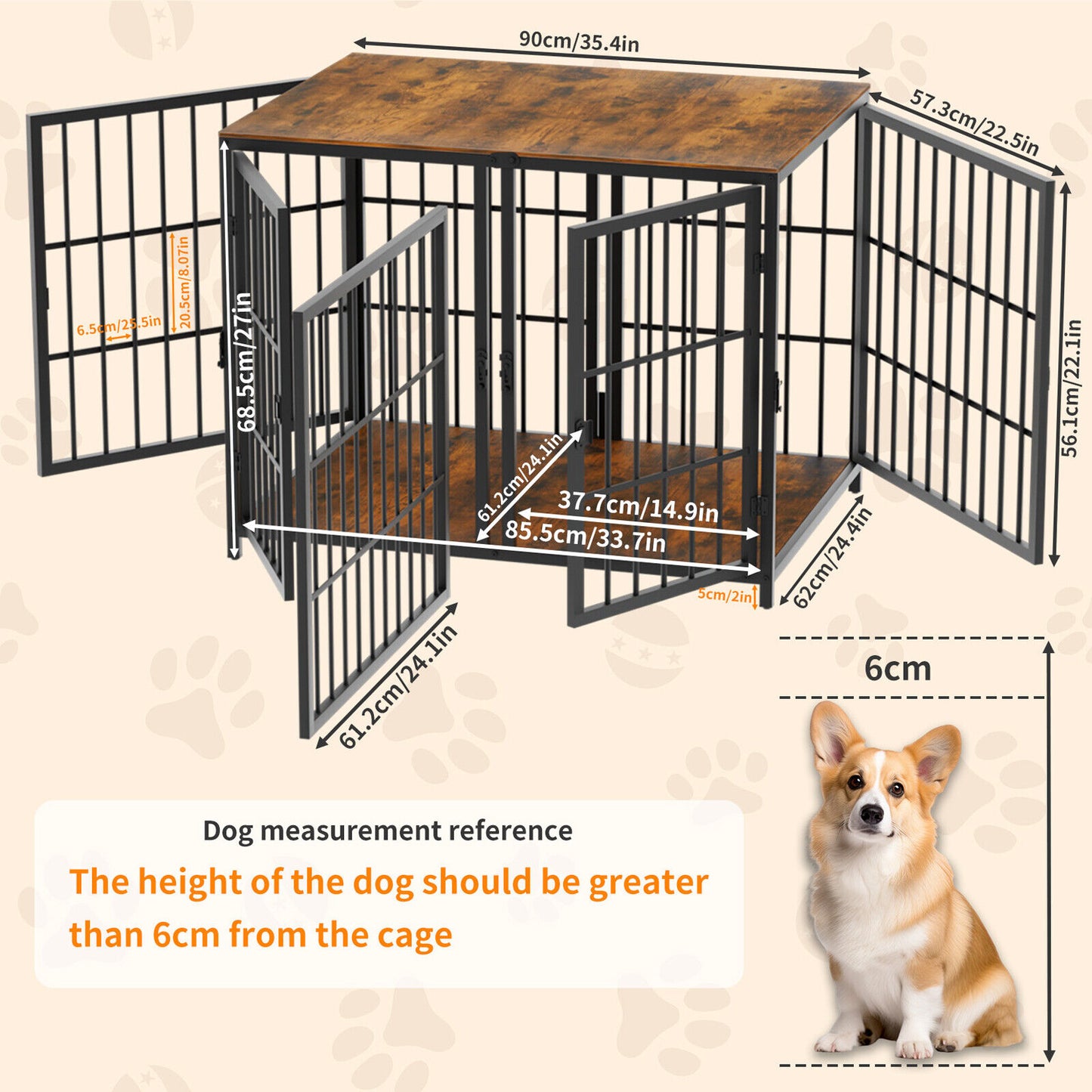 Bingopaw Heavy Duty Wooden Dog Crate Large Cage Puppy Kennel End Table Furniture