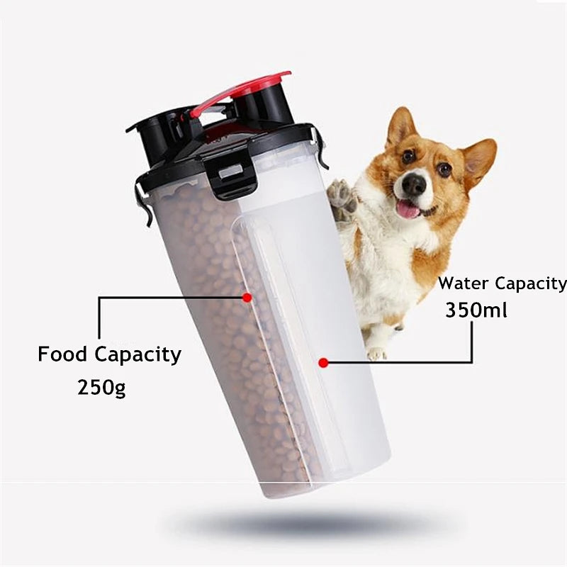 2 in 1 Pet Travel Water Bottle Foldable Dog Feed Bowl Drink Cup Food Container Silicone Outdoor Portable Dog Cat Feeder