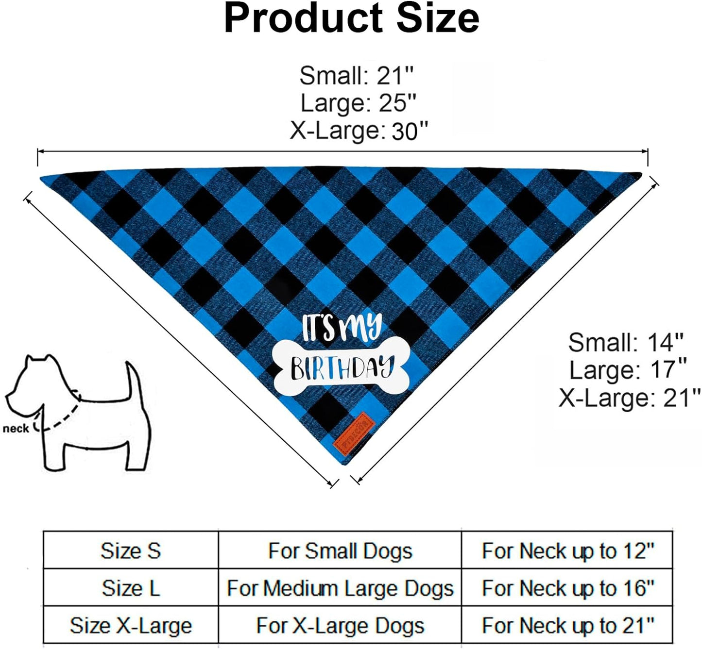 Dog Birthday Party Supplies, It’S My Birthday Dog Bandana Blue Plaid Boy Dog Birthday Bandana for Medium Large Dogs (Blue, Large)