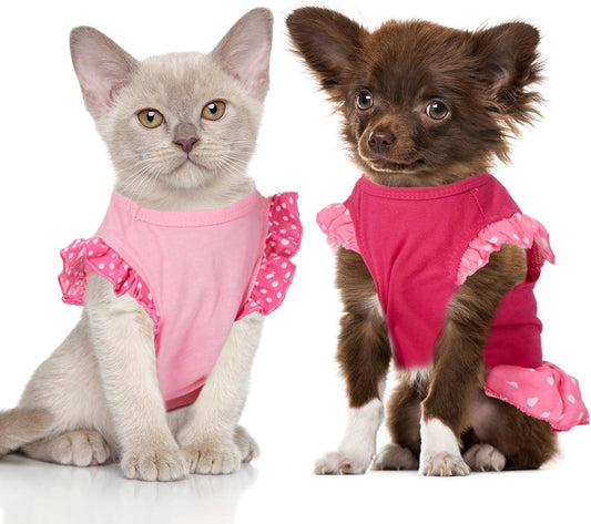 2 Pieces Dog Dresses for Small Dogs Cute Girl Female Doggie Dress Mommy Puppy Shirt Skirt, Pet Summer Clothes Apparel for Cats (Love and Angel)