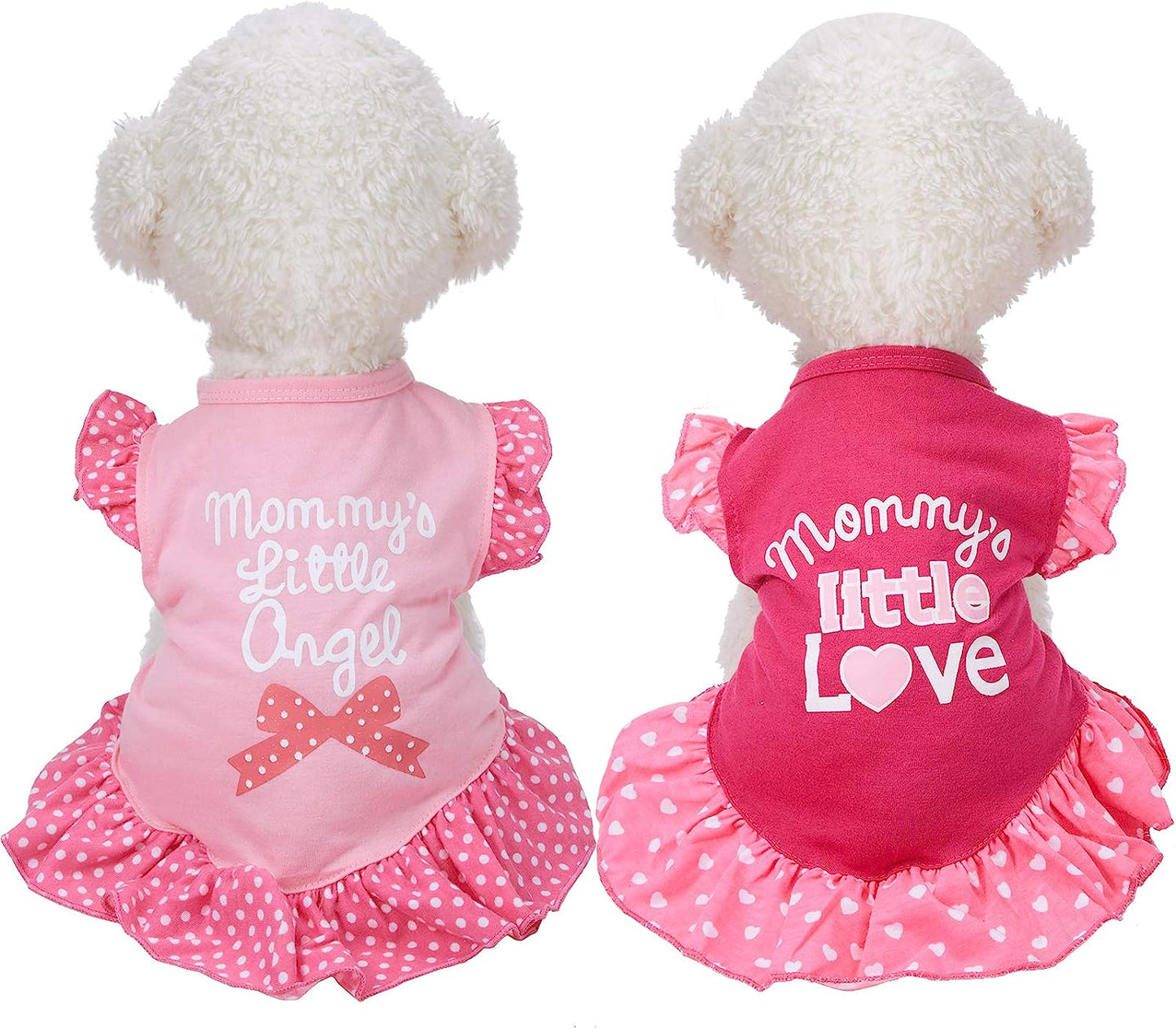 2 Pieces Dog Dresses for Small Dogs Cute Girl Female Doggie Dress Mommy Puppy Shirt Skirt, Pet Summer Clothes Apparel for Cats (Love and Angel)