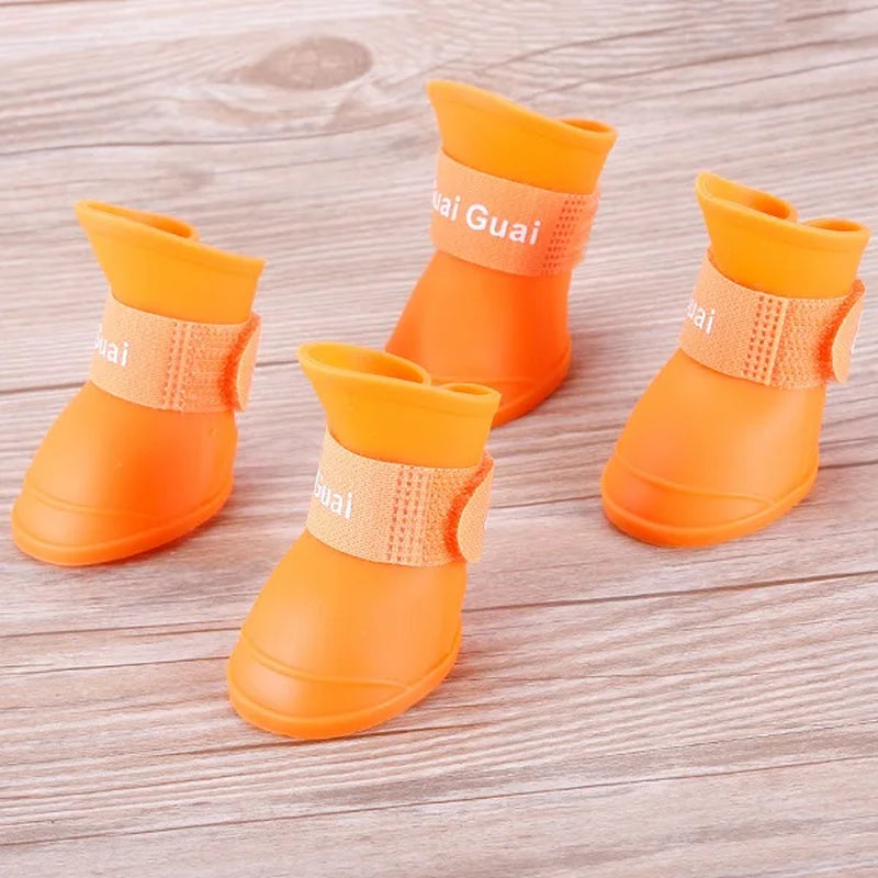 4Pcs/Set Lovely Pet Dog Shoes Puppy Candy Colors Rubber Boots Waterproof Pet Rain Shoes Pet Products #245489