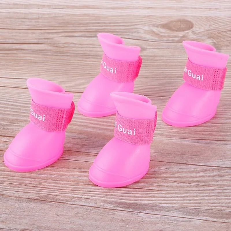 4Pcs/Set Lovely Pet Dog Shoes Puppy Candy Colors Rubber Boots Waterproof Pet Rain Shoes Pet Products #245489