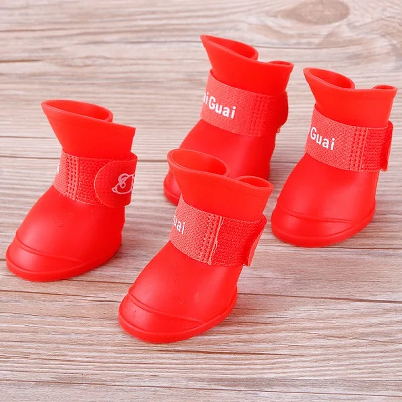 4Pcs/Set Lovely Pet Dog Shoes Puppy Candy Colors Rubber Boots Waterproof Pet Rain Shoes Pet Products #245489